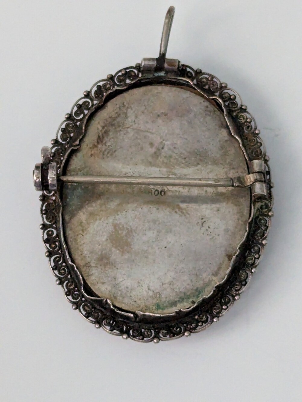 Vintage 800 Silver Marcasite Portrait Brooch/Pendant - Picture 5 of 7